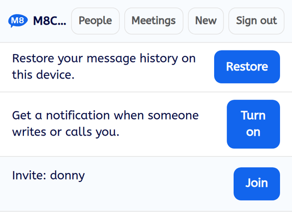 The chat list with an invitation row from donny and a Join button