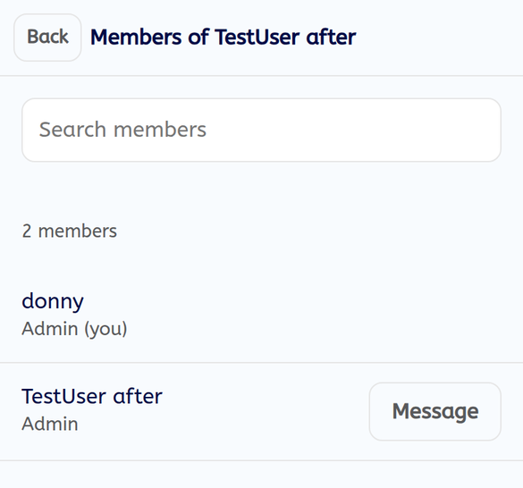 The Members screen with a search box and two members listed with their roles