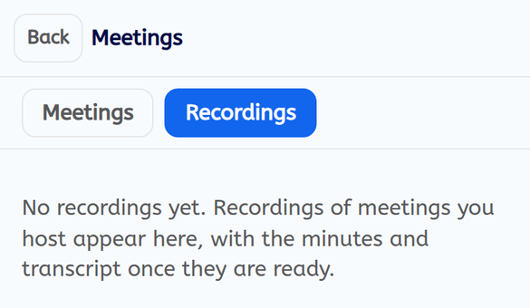 The Recordings tab showing the message that there are no recordings yet
